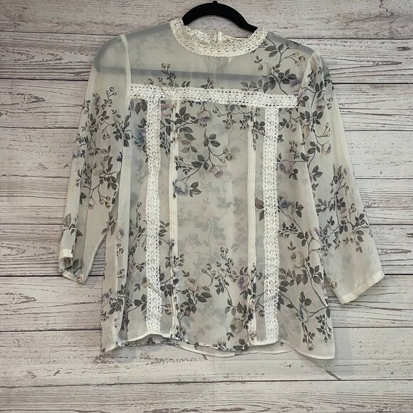 LC Lauren Conrad Runway High Neck Sheer Top Size Small - Picture 1 of 7